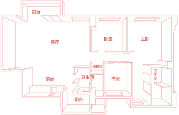 接手时是一栋完全没有隔断的毛胚房,所有的功能分区都是设计师与业主