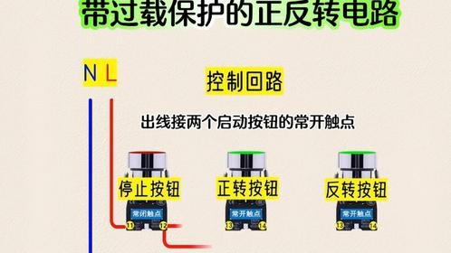 带过载保护的正反转控制回路实物接线