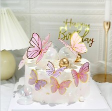 生日蛋糕装饰烘焙插件漫彩色烫金蝴蝶浪插旗DIY网红甜品台装扮