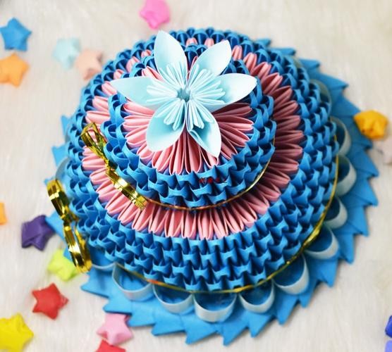 纸缘手工三角插成品diy生日礼物折纸材料包双层蛋糕材料包商品