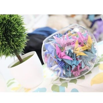 包邮家居装饰品88只千纸鹤折纸成品加圆形玻璃鱼缸送生日创意礼品