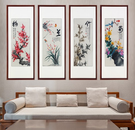 客厅装饰画手工刺绣“四君子”《梅兰竹菊》