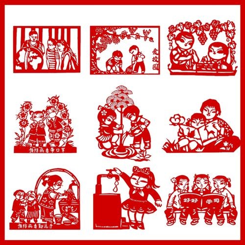 幼儿园剪纸勤洗手工校园文化主题墙儿童读书学习传统美德环创成品
