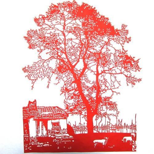 4333cm 装饰画 剪纸画 时尚风景剪纸大树 纯手工剪纸作品