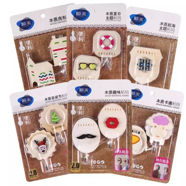 顺美木质粘钩卡通趣味粘钩创意粘钩粘胶式挂钩日式粘钩少女心粘钩