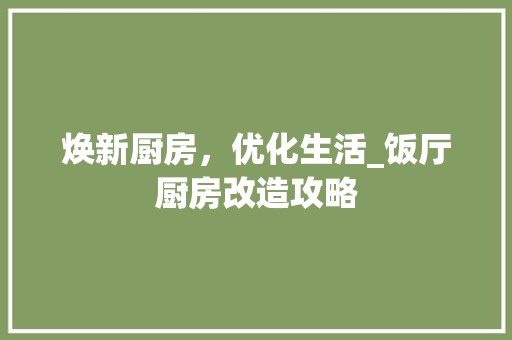 焕新厨房，优化生活_饭厅厨房改造攻略