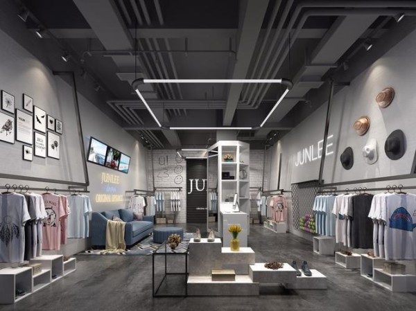 ins风格服装店装修设计样板间图片 90平米 精品服装店装修图片