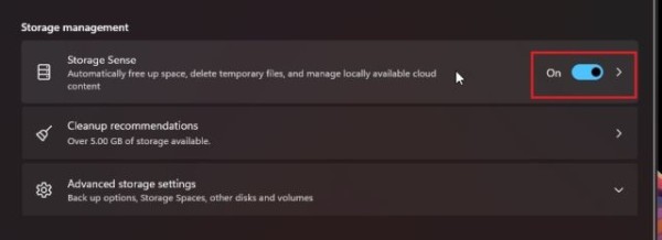 使用存储感知自动删除 Windows 11 临时文件