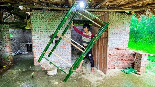 农村孤儿小孟什么都得靠自己，这孩子今天用竹子做的啥，太能他了