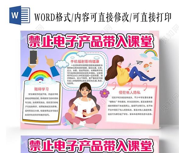 禁止电子产品带入课堂电子产品远离课堂小报手抄报学生玩手机的危害