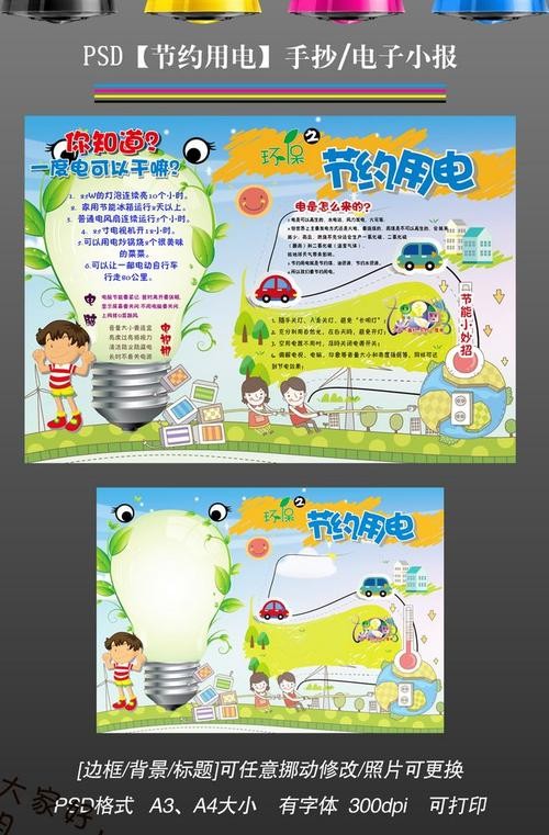 节约用电环保绿色低碳生活手抄报电子小报科普手抄报科技小报图片