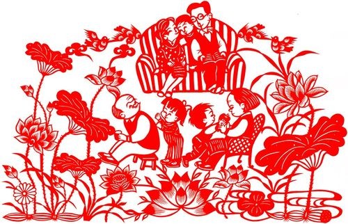 小大号家庭和睦剪纸窗花纯手工和谐剪纸家庭幸福传统艺术手工和谐