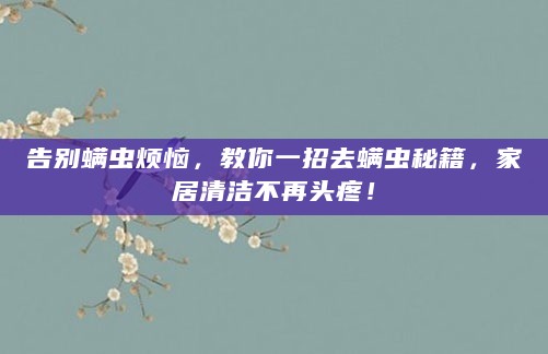 告别螨虫烦恼,教你一招去螨虫秘籍,家居清洁不再头疼!