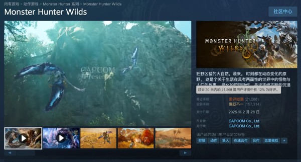 近日,《怪物猎人:荒野》Steam平台以12%的好评率超越了《三国杀》,一直稳居差评榜首的《三国杀》好评率则回升至13%。