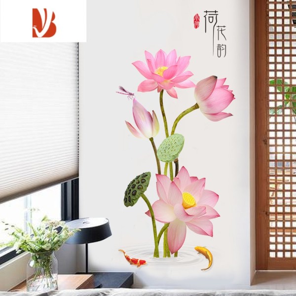 三维工匠荷花背景墙画墙贴画墙壁房间壁纸墙面墙壁贴纸