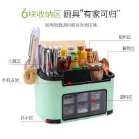 厨房置物架家用厨房用品大全烘焙精灵多功能灶台厨具架调味品收纳盒 豪华款小麦黄(手机槽+前置带防尘盖+挂钩架+后置抽屉盒)