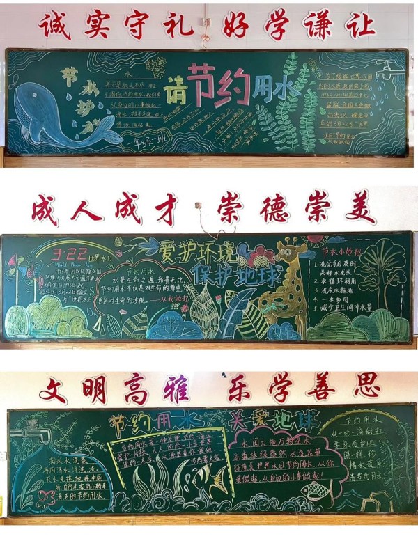节约用水主题黑板报万能模版可套用黑板报粉笔画节抖音