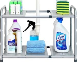 可以在厨房水槽下方放置的的可扩展的储物架：SimpleHouseware Under Sink Expandable Shelf Organizer Rack