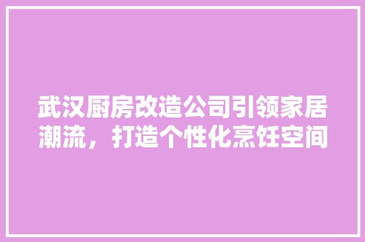 武汉厨房改造公司引领家居潮流，打造个性化烹饪空间