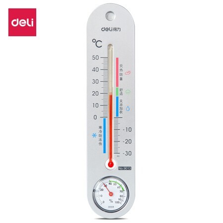 得力(deli)经典挂壁式温度计 个性化提示温湿度计 办公用品 9013