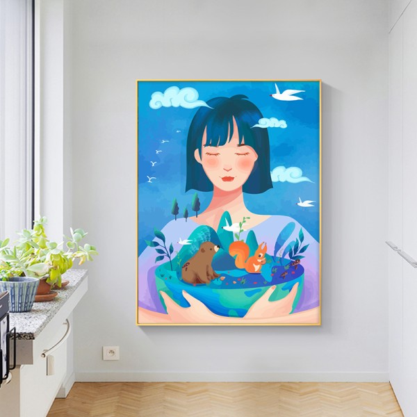 保护地球日diy数字油画手绘涂鸦环保主题环境手工涂色丙烯装饰画