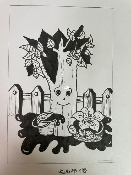 植树节主题黑白装饰画