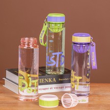 简约便携水杯学生夏季新款防摔网红运动健身塑料水杯带茶漏随手杯