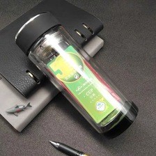 杯神双层玻璃杯加厚水晶底滤网水杯男士茶杯子 水杯定制印字