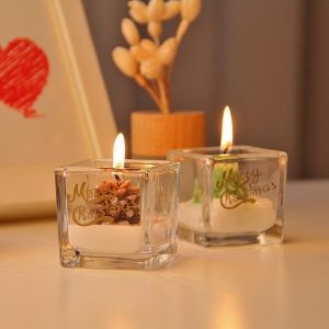 square glass candle jar for Christmas