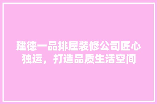 建德一品排屋装修公司匠心独运，打造品质生活空间 装饰材料