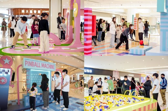 在大连恒隆广场“织绘春境”狂欢盛典中，多个楼层打造了意趣盎然、活力四射的欢乐场域——高尔夫挑战、彩球大作战、大力锤能量站、甜甜圈垂钓等动感欢乐游戏，让顾客感受到满满活力