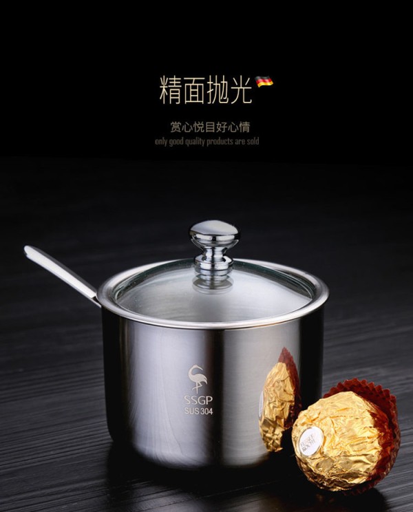 德国304不锈钢调味罐套装圆形调料罐四格三格调味盒调料盒盐罐 3个装直筒款