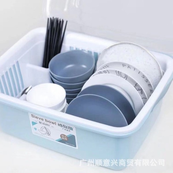 大号碗碟筐厨房桌面带盖碗筷收纳筐餐具盒收纳架碗盘沥水篮收纳框