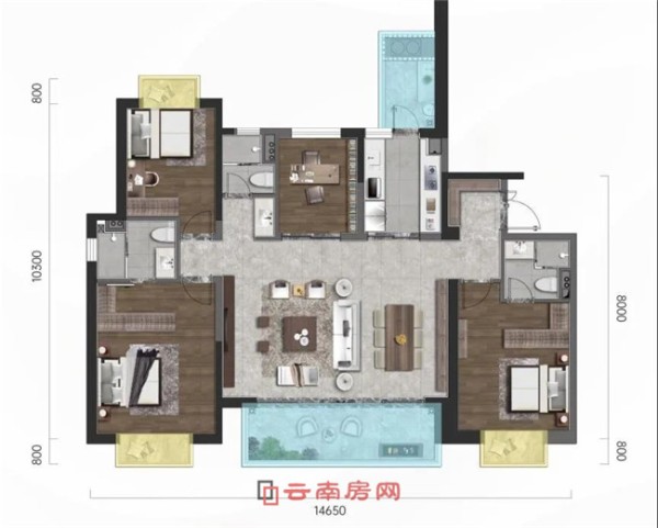 昆明润府约175平米的润泽户型图