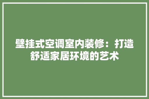 壁挂式空调室内装修：打造舒适家居环境的艺术 风格选择