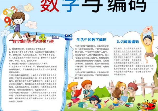 数字与编码小学生小报手抄报word模板pdf1页