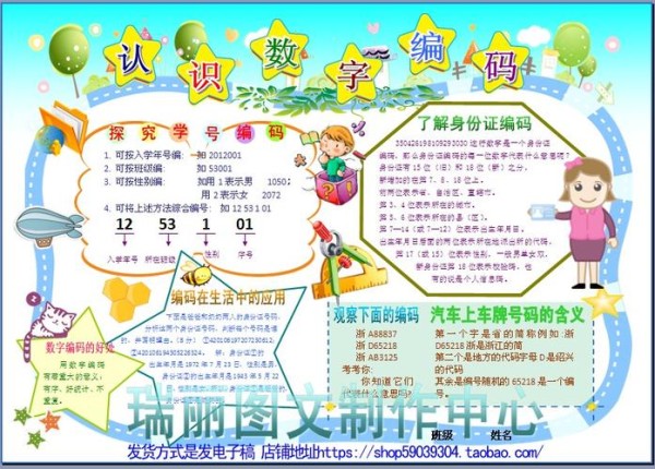 认识数字编码手抄报数学小报成品模板小学生数学知识板报画报2047