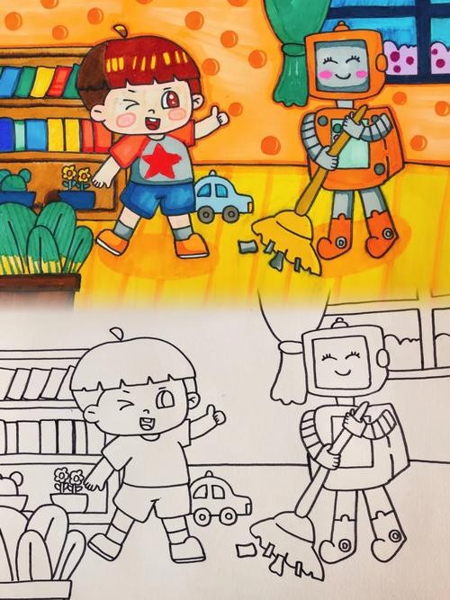 智能生活方式解放双手勤奋的人总会有收获加油机器人绘画儿童