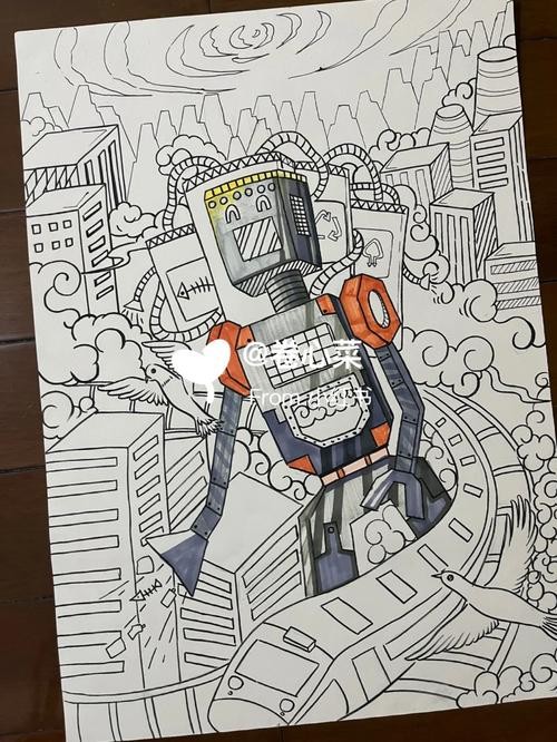 已参赛机器人有借鉴小红薯大佬的作品科幻画儿童画机器人雾霾