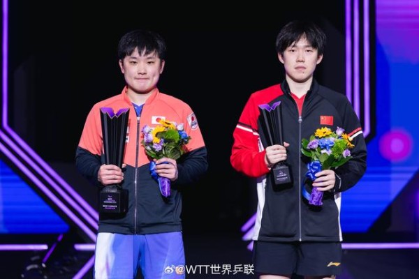 图为WTT横滨冠军赛男单颁奖典礼。图片来源:世界乒乓球职业大联盟社交媒体