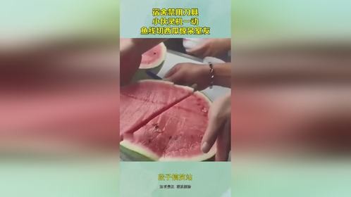 宿舍禁用刀具，小伙灵机一动，鱼线切西瓜惊呆室友！