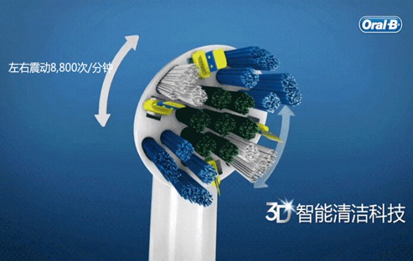 【主要性能】博朗欧乐-B D20.545电动牙刷利用3D智能清洁技术，每分钟震动48000次，左右震动8800次，前后震动40000次，可以5倍去除牙龈菌斑。另外，智能压力感应功能，在使用压力过大时，提示灯亮起，刷头转速降低，防止伤害牙龈。两分钟提示功能，帮助用户养成正确刷牙习惯。