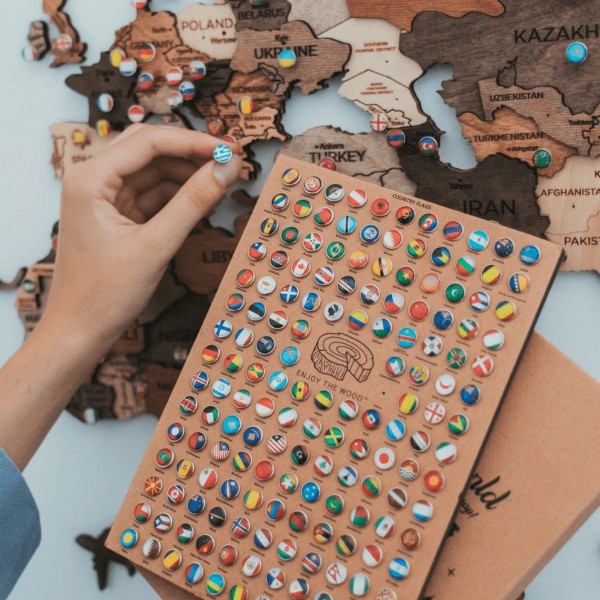 墙上的国家国旗木图钉世界地图 3d 墙
