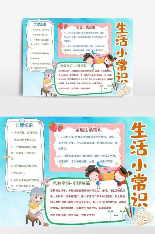 蓝色卡通生活小常识小报手抄报模板