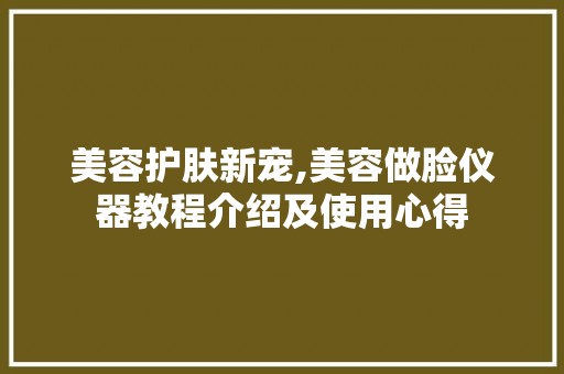 美容护肤新宠,美容做脸仪器教程介绍及使用心得