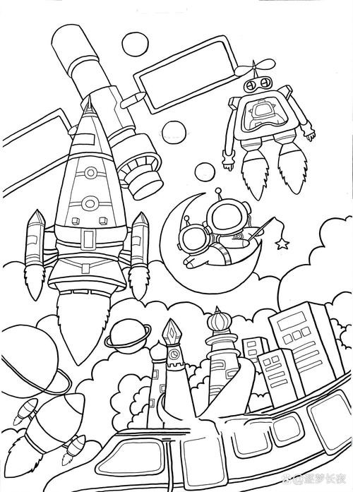 未来科技主题绘画4k漫画线描版