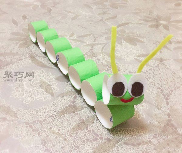 卫生纸卷纸筒手工制作毛毛虫儿童玩具