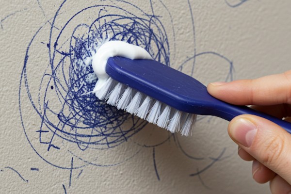 Limpiar pared garabateada con cepillo y pasta de dientes