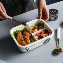 饭盒密封保鲜盒盖微波炉饭盒 带长方形食汤碗陶瓷饭碗上班族
