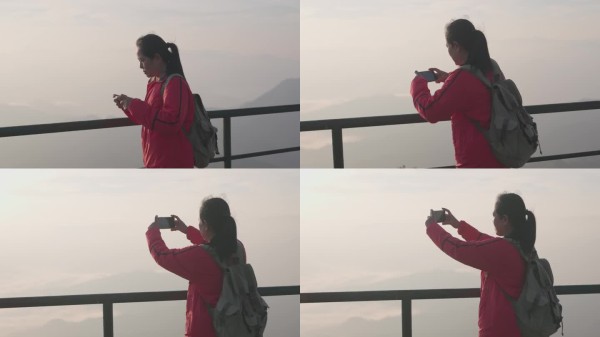背着相机背包的男性旅行者在户外徒步旅行，展现旅行生活方式和冒险概念。戴着帽子的背包客与游客一起参加绿
